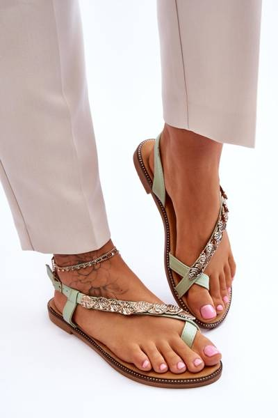 Damensandalen mit Ornamenten am Gürtel Grün Alamis