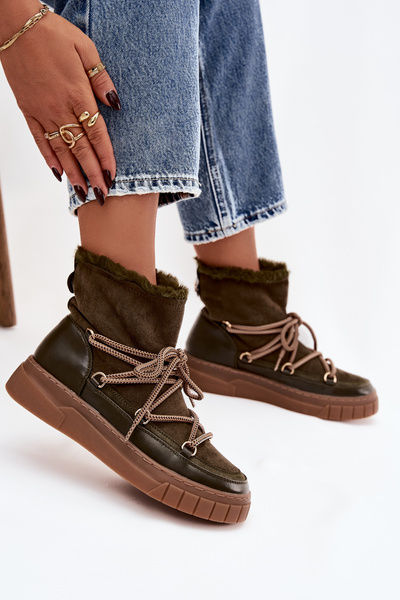 Bottes de neige pour femmes à lacets vert foncé Isalisse