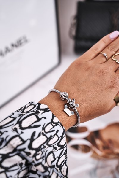 Bracelet Femme Charms Coeurs Argent Miki