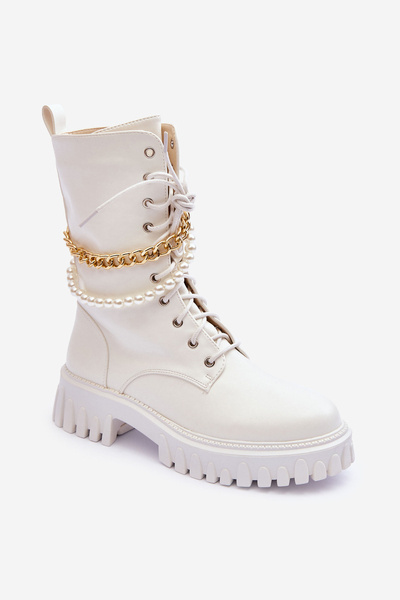 Leather High Top Sneakers with a Chain White Nameer