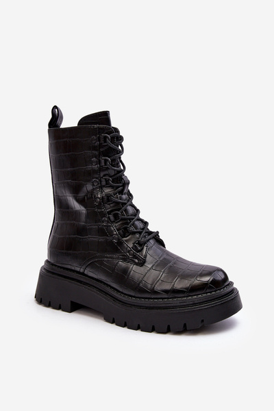 Bottes de travail pour femmes avec gaufrage décoratif noir Tarolia