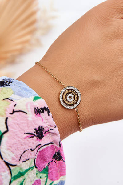 Bracelet En Acier Avec Cercle Et Zircons Doré