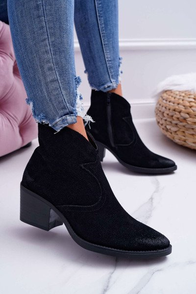 Cizme de cowboy pentru femei din piele de căprioară Black Barski 1638