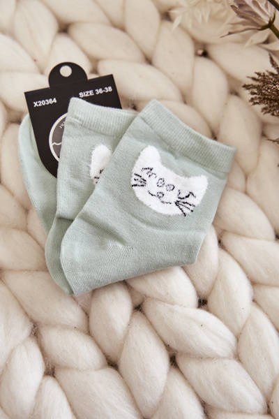 Baumwollsocken der Frauen mit Katze Grün