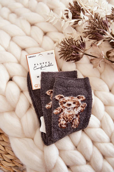 Weiche warme Damensocken Mit Teddybär Graphit