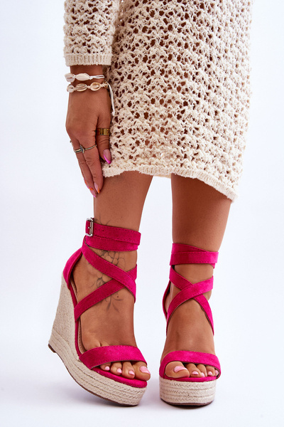 Bequeme High Wedges Sandalen Fuchsie Lemira