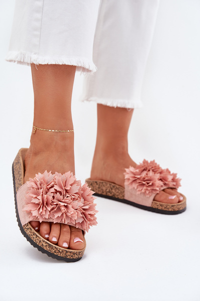 Damen Clogs Mit Korksohle Und Blumen Rosa Ferenza