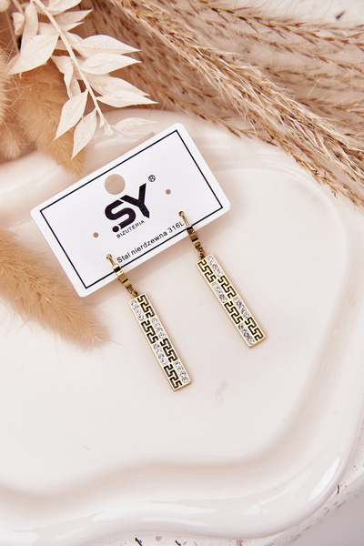 Boucles d'oreilles pendantes avec zircons Acier plaqué or