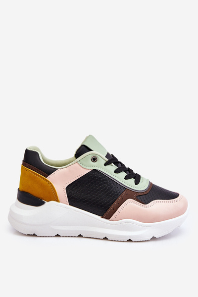 Baskets Plateformes En Cuir Pour Femme Noir Et Vert Chaya