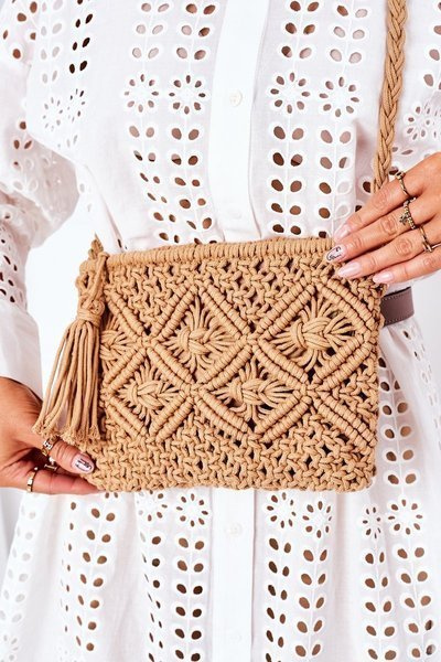 Sac Besace en Macramé BRUNO ROSSI Camel