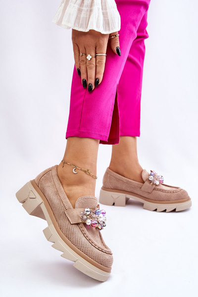 Women's Loafers Shoes With Ornaments Beige Issac