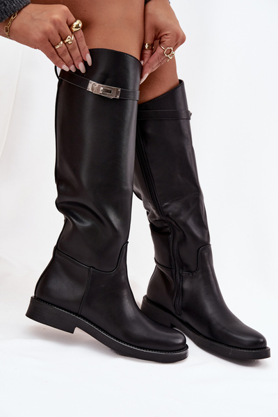 Bottes pour femmes avec bande décorative Cuir écologique Noir Palisse