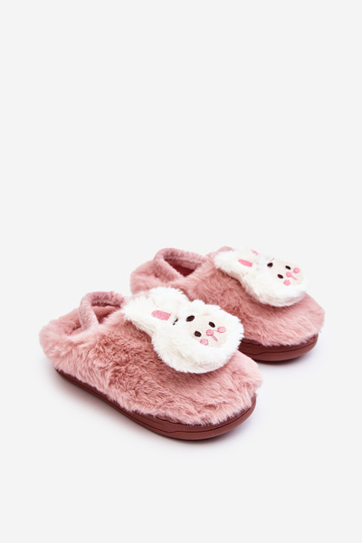 Kinderfellpantoffeln mit Hasenmotiv rosa Dicera