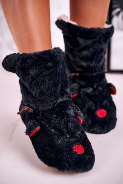 Chaussons Isolés De Noël Avec Renne Rudolph Noir