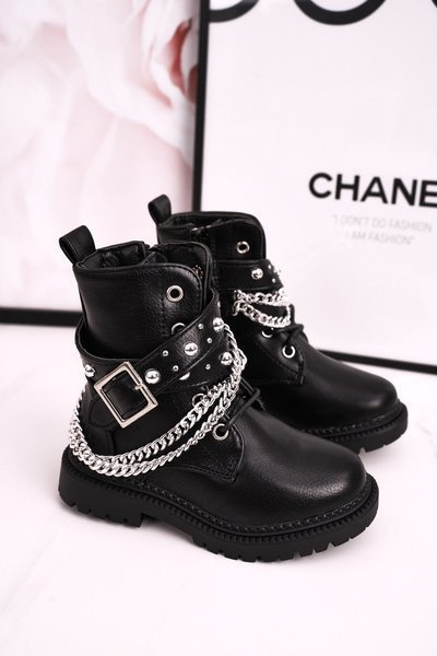Children's Boots With Chain Insulated With Fur Black Dolly