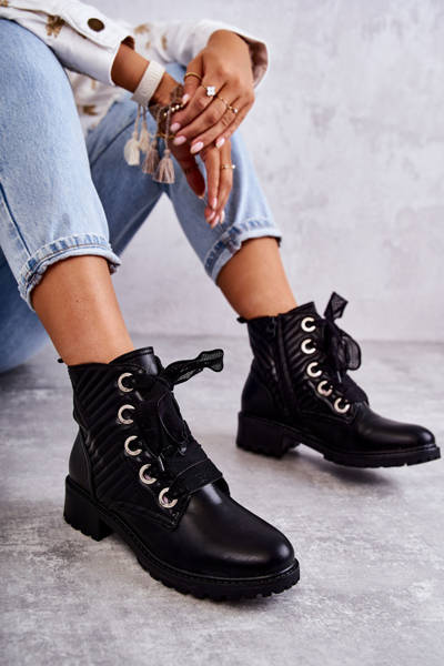 Leather Quilted Boots With Warming Black Torino