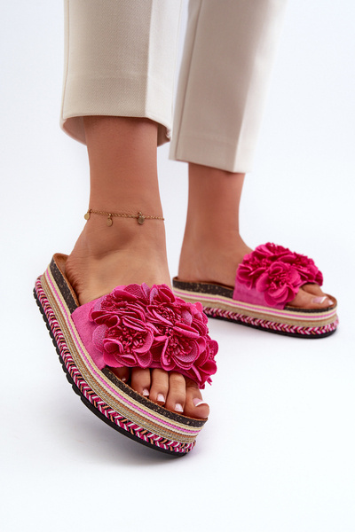 Sandales à plateforme pour femmes décorées de fleurs fuchsia Nodina