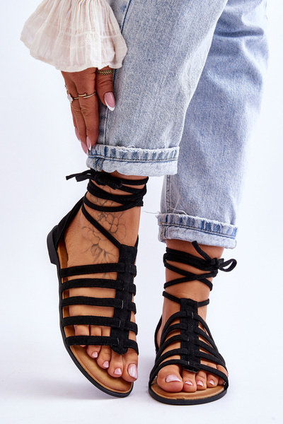 Women's Suede Roman Sandals Black Sempre