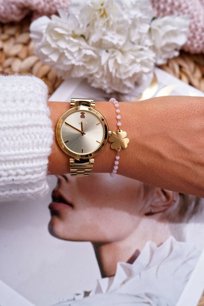 Bracelet chaîne femme doré trèfle rose Chaser perles