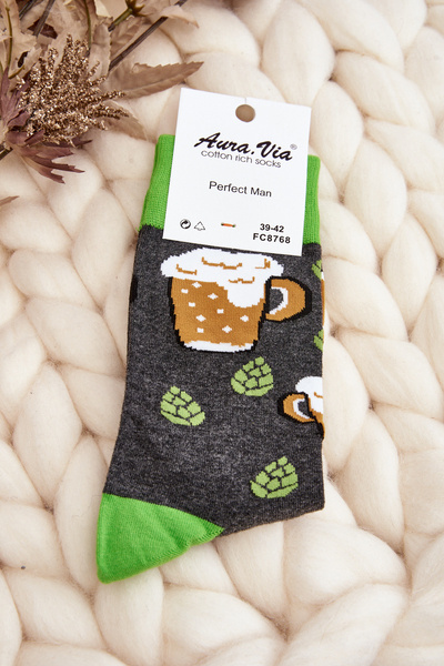Chaussettes pour hommes à motifs bière gris-vert