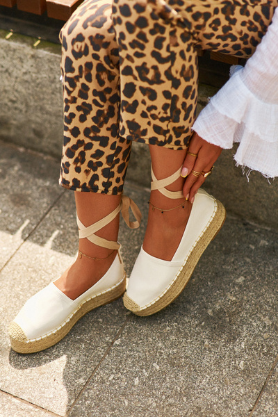 Espadrilles plateforme à lacets et tressage pour femme de coloris blanc Tailesse