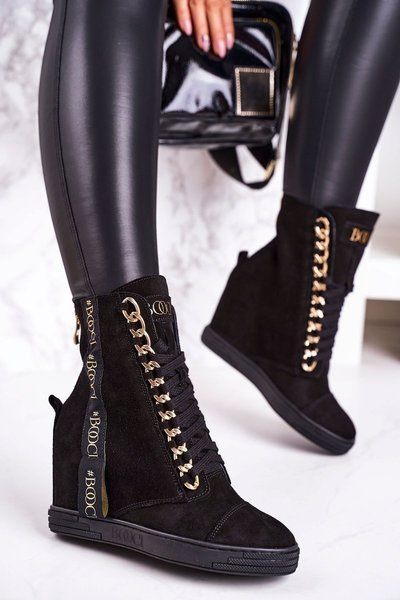 Women’s Suede Wedge Sneakers With Ribbon BOOCI 2222/543/z Black