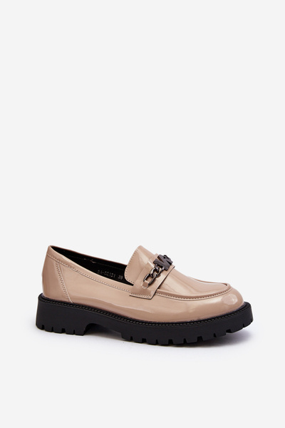 Damen Lackleder Mokassins mit flachem Absatz beige Ezoma