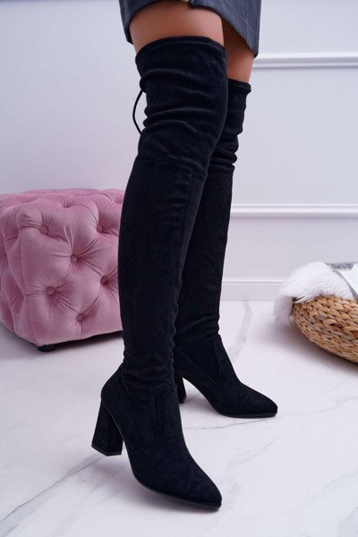 Cizme de stiletto pentru femei din piele de căprioară neagră Bernet