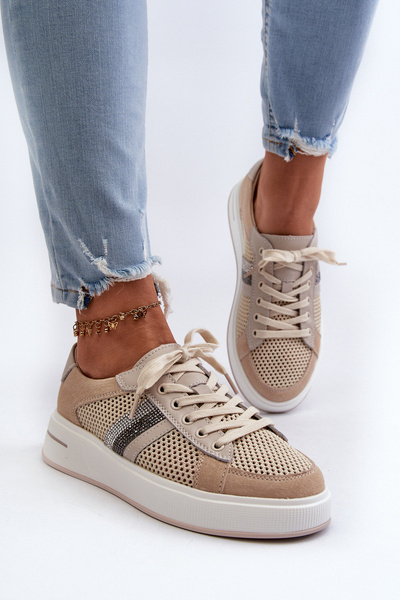 Damen Leder Sneakers D&A LR110 Beige