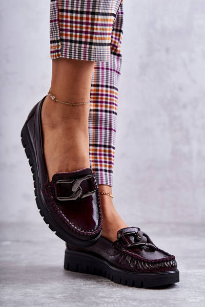 Plăcile din piele pentru femei pe platformă Burgundy Venedesia