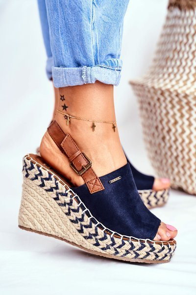 Sandales à talon compensé pour femmes Big Star Navy FF274980