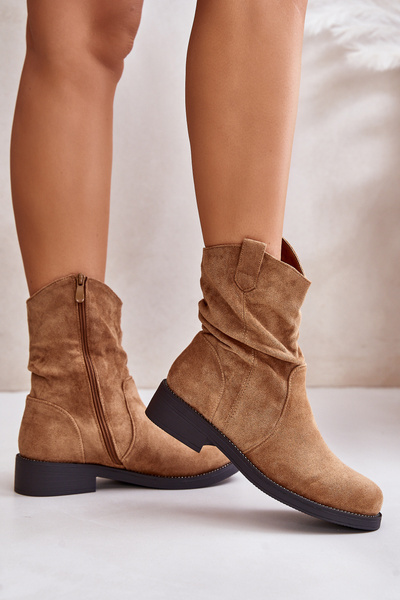 Wärmende Damen Stiefeletten Mit Raffung Und Dekoration Camel Etteara