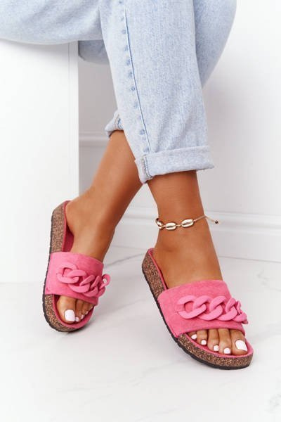 Chaussons En Daim Sur Semelle En Liège Rose Makayla