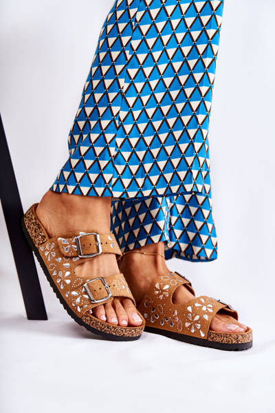 Suede Slippers With Rhinestones Brown Dalvio