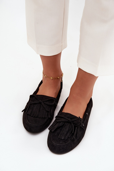 Mocassins pour femmes avec franges et nœud noir Olivianne