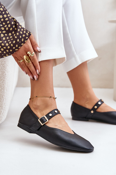 Ballerines En Cuir Eco Avec Sangle Noir Alcionora