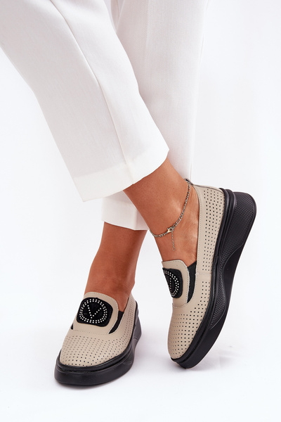Mocasi Dama Din Piele Pe Platforma Si Toc Vinceza 79522 Bej