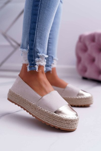 Damen Espadrilles Beige Plateau Ringer