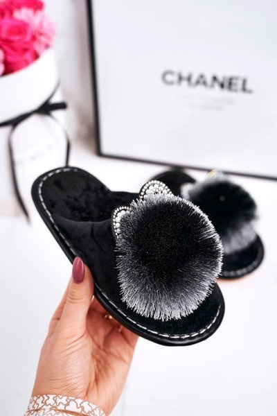 Vaikų namų šlepetės su pompom Black Cinderella