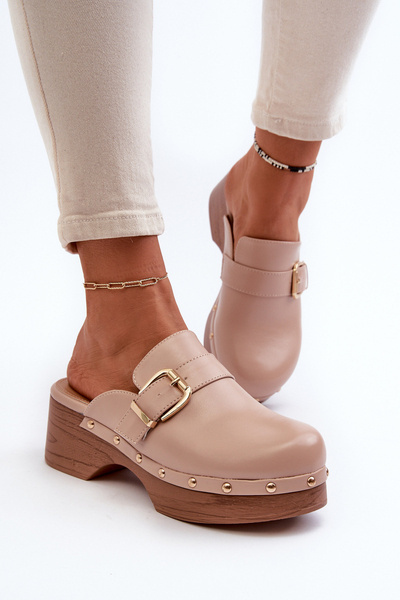 Damen Hausschuhe Clogs mit Schnalle Beige Seprilla