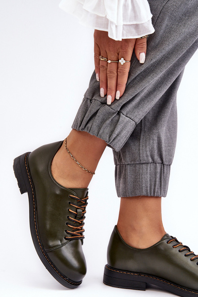 Chaussures à lacets en cuir pour femme vert foncé Naker
