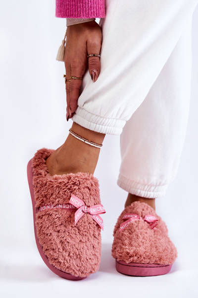 Damen Pelzhausschuhe mit Schleife Rosa Ryana
