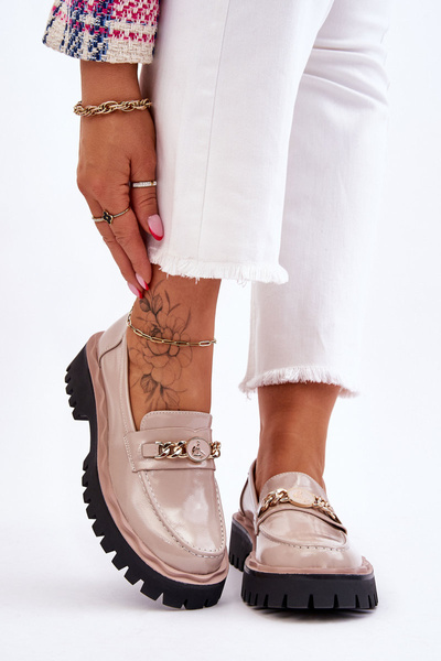 Plateau-Loafer aus Lackleder Beige Ronin