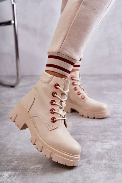 Leather Boots Workers On Zipper Beige Messa
