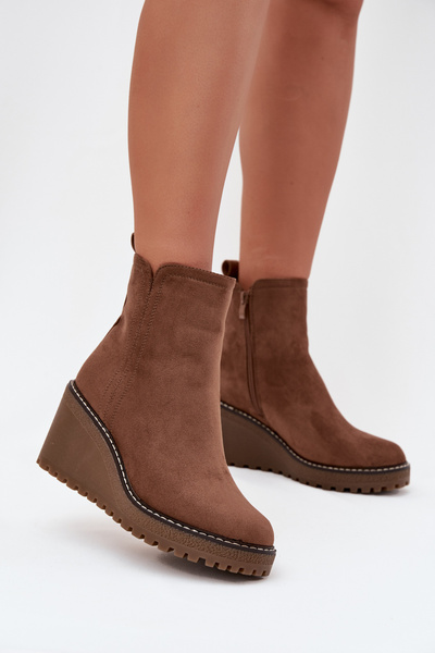 Botine călduroase cu platformă din eco-suede maro Mavona