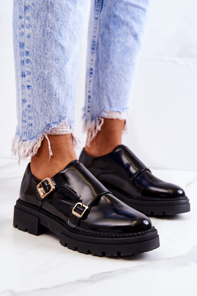 La.Fi Leder Schnalle Loafer Schuhe Schwarz Leonie