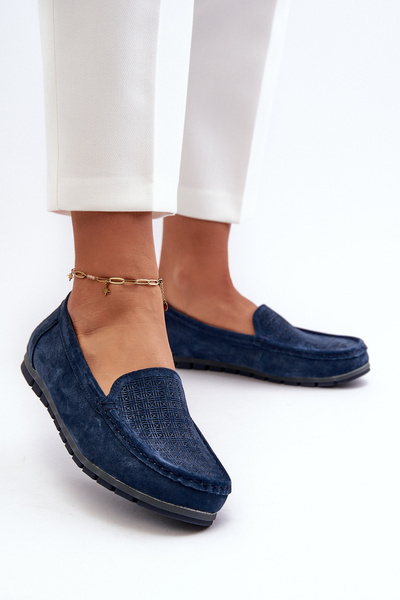 Dunkelblaue Damen-Wildleder-Mokassins S.Barski LR755