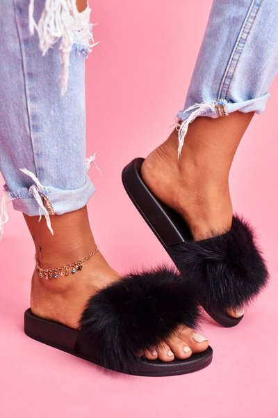 Flip-flop természetes szőrme Black Naturis