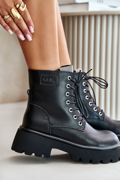 Bottines chaudes en cuir pour femmes avec zircone GOE OO2N4125 noir