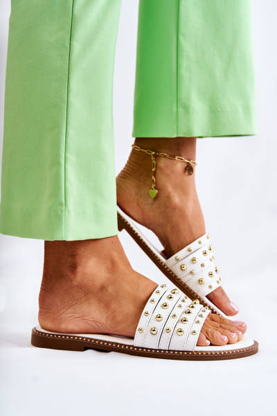 Chaussons En Cuir Pour Femme Avec Décoration Blanc Brien